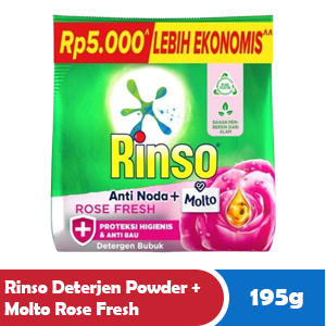 RINSO DETERJEN POWDER + MOLTO ROSE FRESH PCK 215/195g